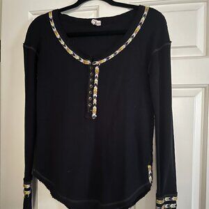 Free People black top with boho detail trim S